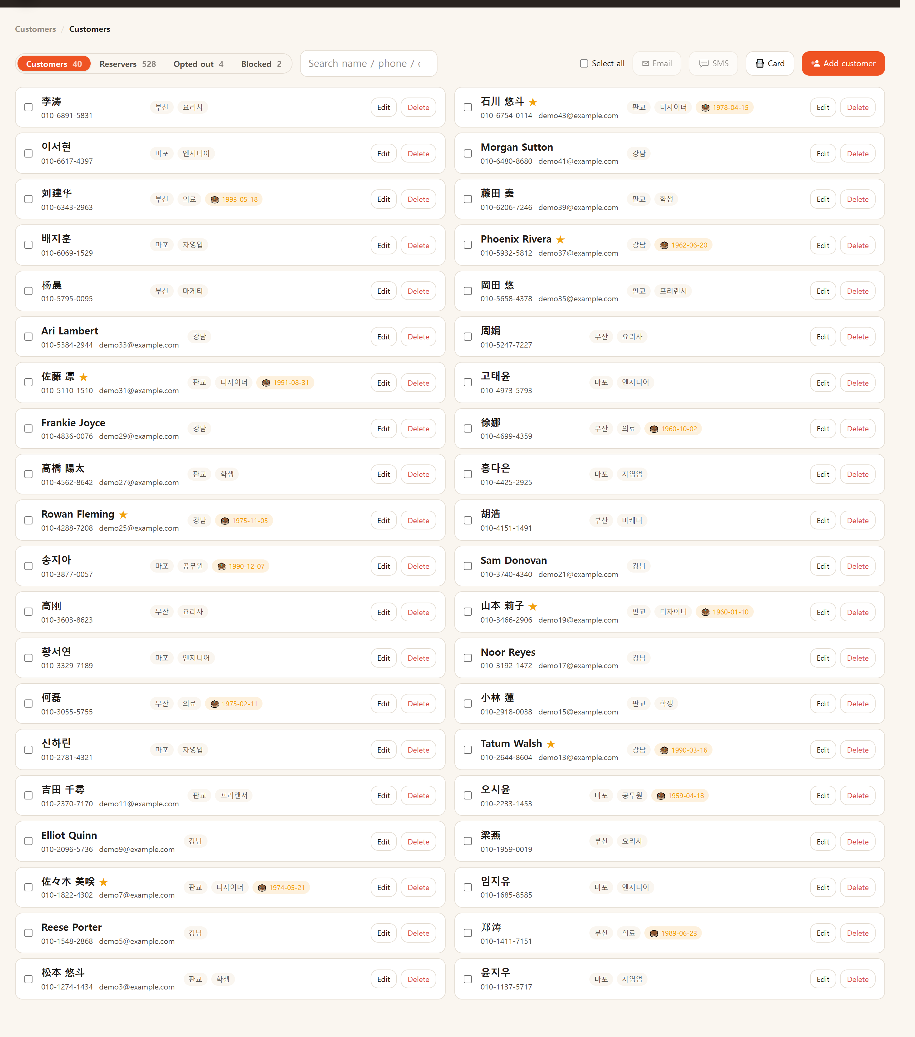 The customer list