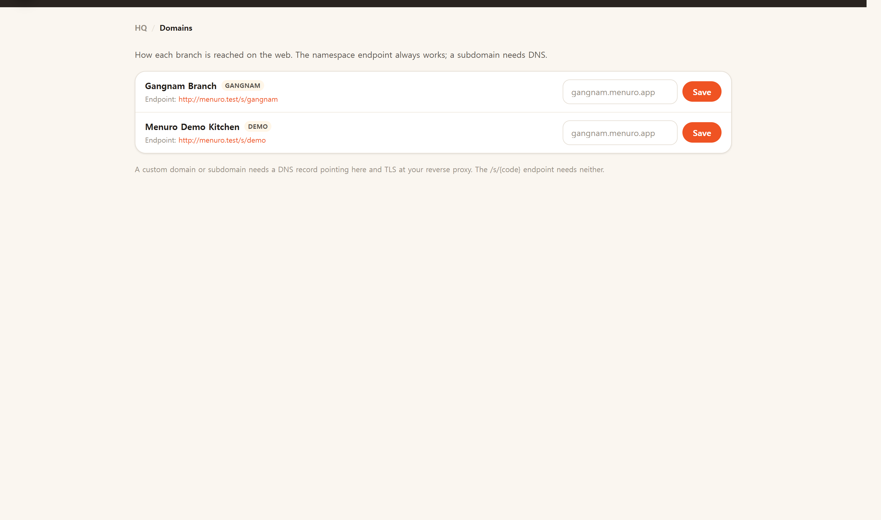 Branch web addresses