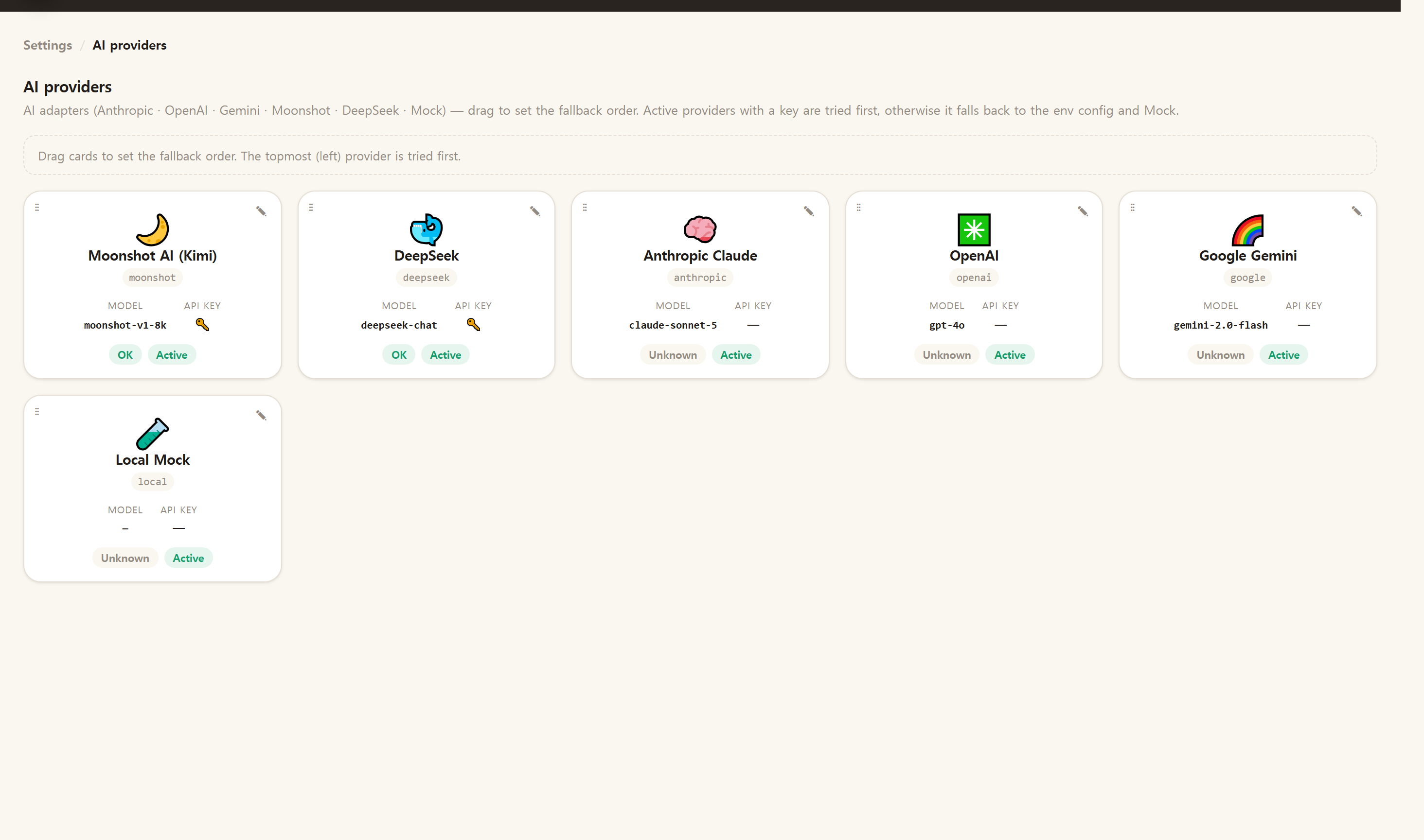 The AI providers list