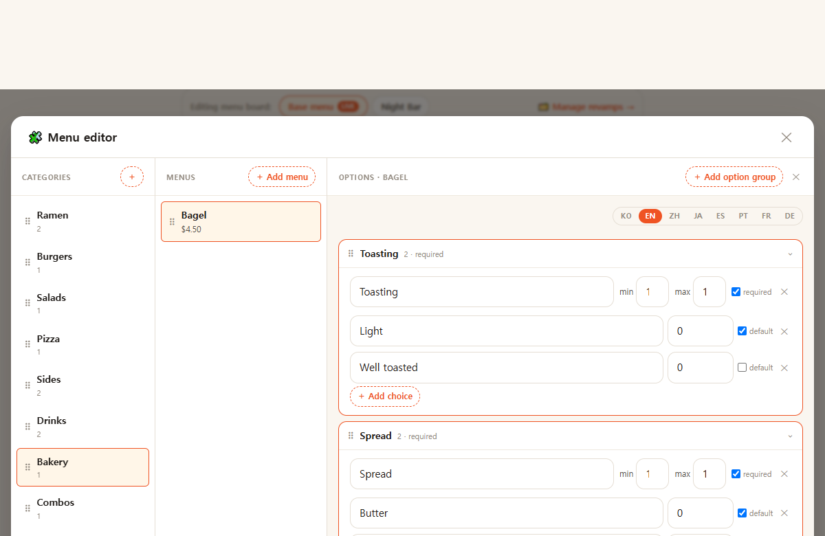 Add options
