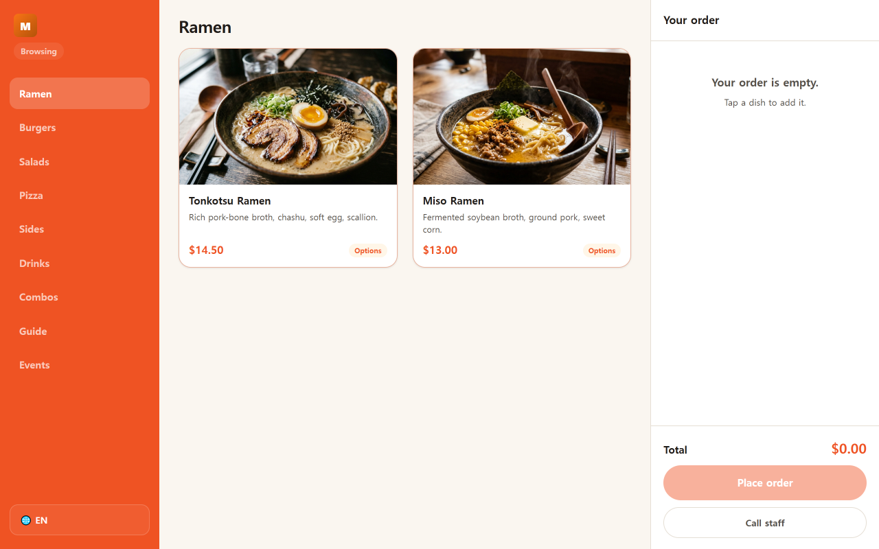 Guest browses the menu